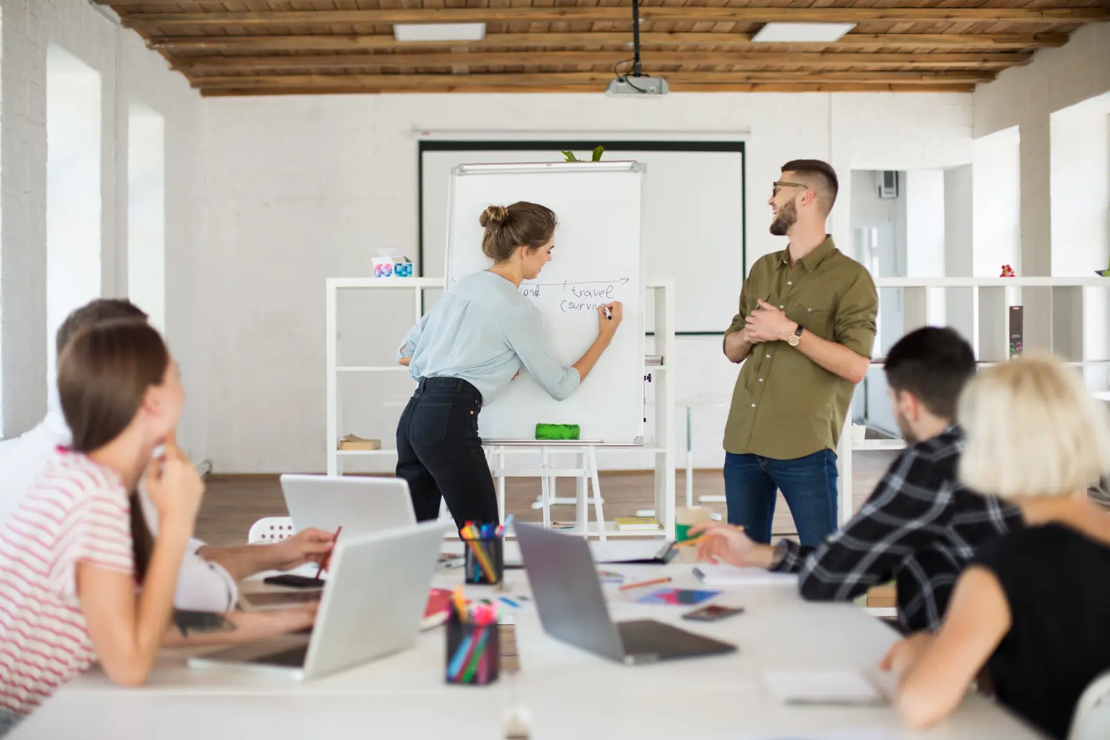 Marketing instructor presenting to a class