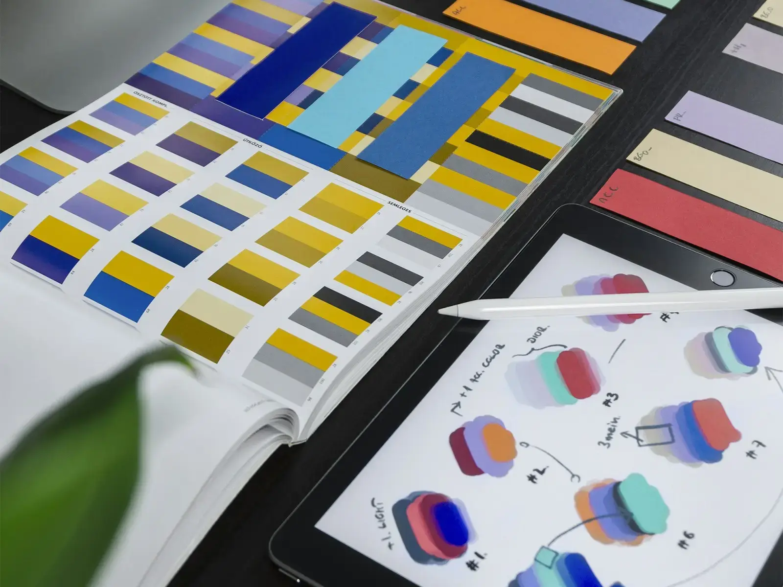 Designer's colour swatches and brand palette samples