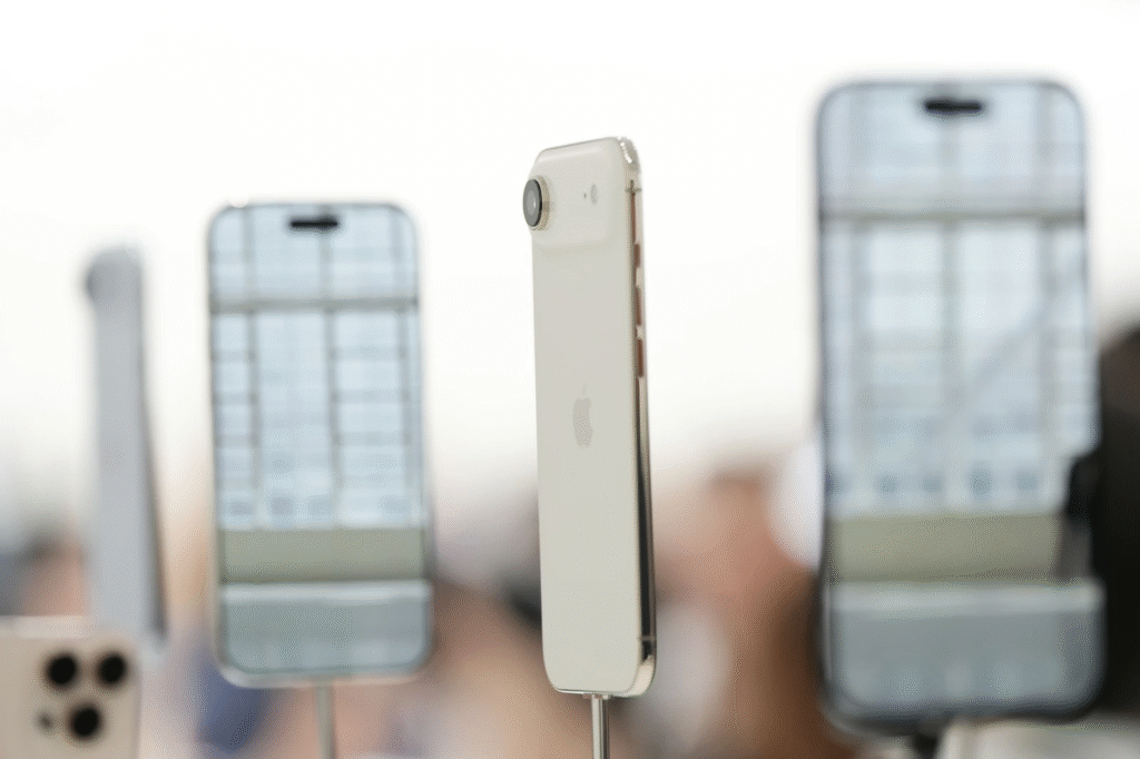 The iPhone Air is displayed during an announcement of new products at Apple Park on Tuesday, Sept. 9, 2025, in Cupertino, Calif. (AP Photo/Godofredo A. Vásquez)